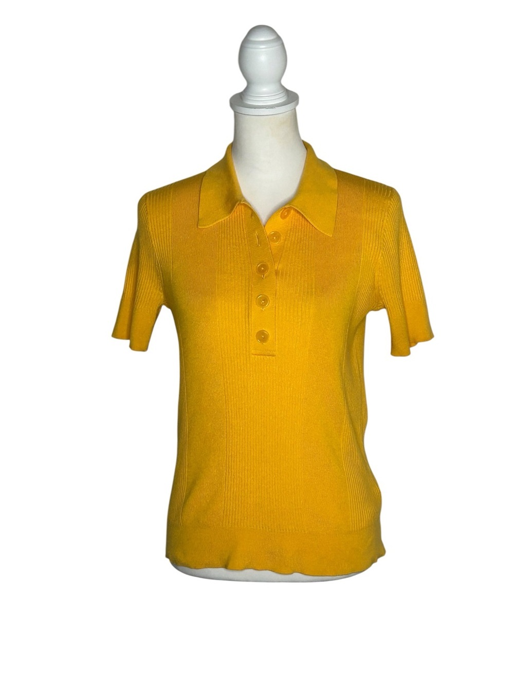 J. Crew Bright Mustard Yellow Short-Sleeve Polo Button Placket EUC Sz M Preppy